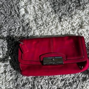 Hot Pink Patent Leather Coach Clutch/Wristlet with Metal Chain Handle